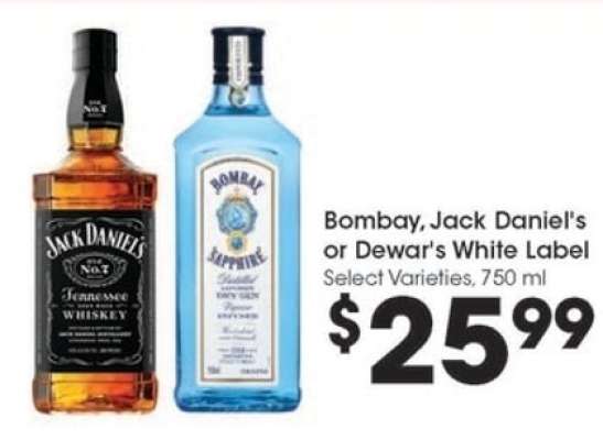 Bombay, Jack Daniel's or DeWar's White Label