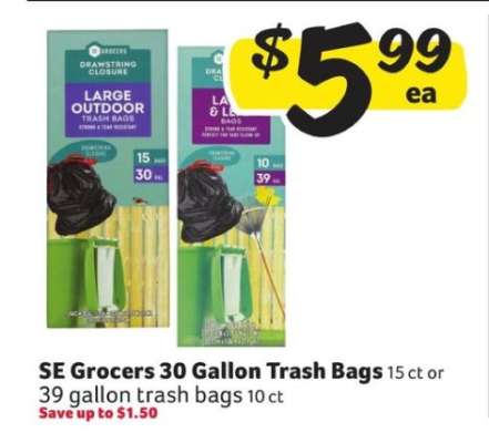 SE Grocers 30 Gallon Trash Bags