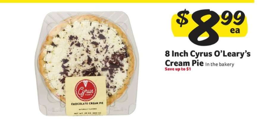 8 Inch Cyrus O'Leary's Cream Pie