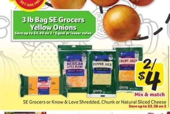 SE Grocers or Know & Love Shredded, Chunk or Natural Sliced Cheese