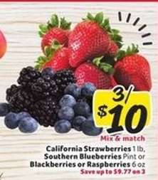 California Strawberries, Southern Blueberries, Blackberries or Raspberries