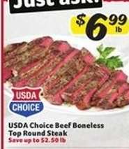 USDA Choice Beef Boneless Top Round Steak