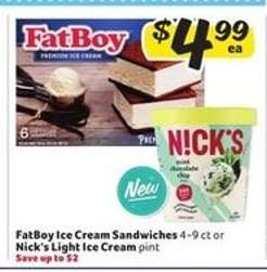 FatBoy Ice Cream Sandwiches or Nick's Light Ice Cream