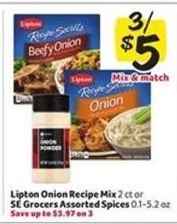 Lipton Onion Recipe Mix or SE Grocers Assorted Spices