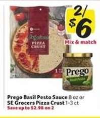 Prego Basil Pesto Sauce or SE Grocers Pizza Crust