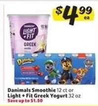 Danimals Smoothie or Light + Fit Greek Yogurt