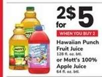 Hawaiian Punch Fruit Juice or Mott's 100% Apple Juice