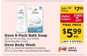 Dove 6-Pack Bath Soap / Dove Body Wash