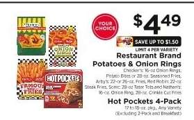 Restaurant Brand Potatoes & Onion Rings / Hot Pockets 4-Pack