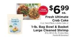 Fresh Ultimate Crab Cake or 1-lb. Bag Bowl & Basket Large Cleaned Shrimp