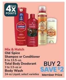 Old Spice Shampoo or Conditioner 8 to 13.5-oz, Total Body Deodorant 3 to 3.5-oz or Body Wash 24-oz Liquid