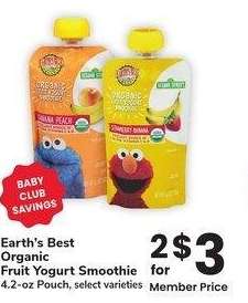 Earth's Best Organic Fruit Yogurt Smoothie - 4.2 - oz Pouch, select varieties