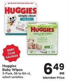 Huggies Baby Wipes - 3 - Pack, 56 to 64 - ct, select varieties