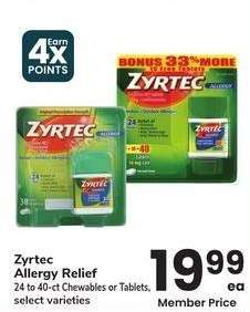 Zyrtec Allergy Relief - 24 to 40 - ct Chewables or Tablets, select varieties