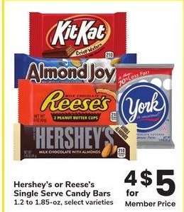 Hershey's or Reese's Single Serve Candy Bars - 1.2 to 1.85 - oz, select varieties