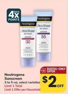 Neutrogena Sunscreen - 3 to 5 - oz, select varieties