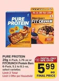 PURE PROTEIN 20g 4-Pack, 1.76-oz or FITCRUNCH Protein Bars 6-Pack, 5.1 to 8.1-oz - select varieties