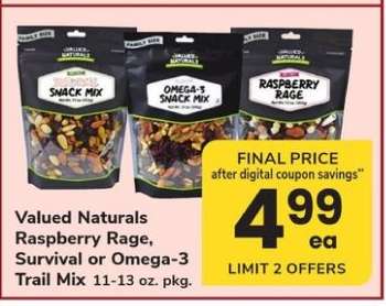 Valued Naturals Raspberry Rage, Survival or Omega 3 Trail Mix