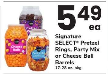 Signature SELECT Pretzel Rings, Party Mix or Cheese Ball Barrels