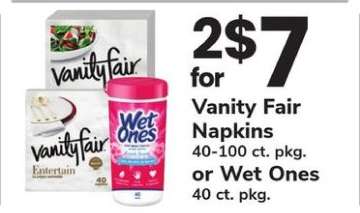 Vanity Fair Napkins or Wet Ones