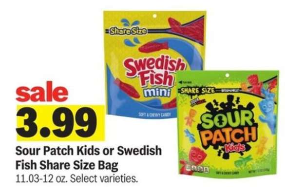Sour Patch Kids or Swedish Fish Share Size Bag