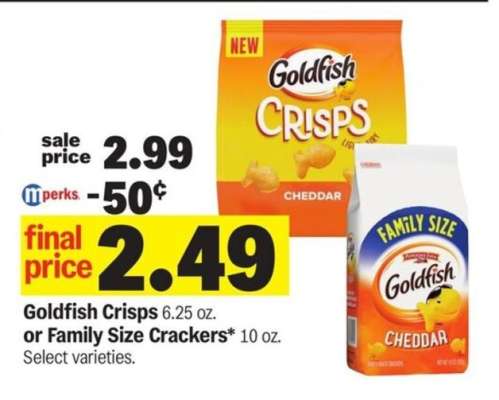 Goldfish Crisps or Family Size Crackers