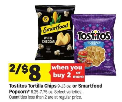 Tostitos Tortilla Chips or Smartfood Popcorn