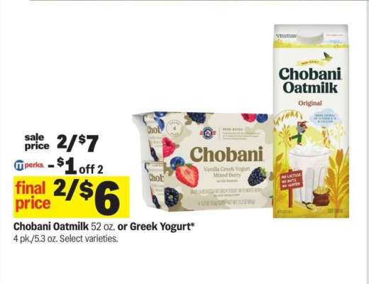 Chobani Oatmilk or Greek Yogurt