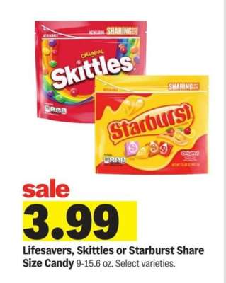 Lifesavers, Skittles or Starburst Share Size Candy