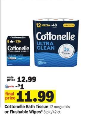 Cottonelle Bath Tissue or Flushable Wipes