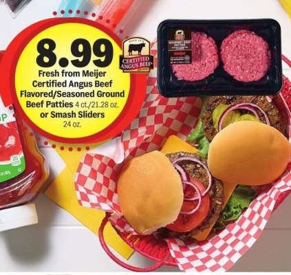 Fresh from Meijer Certified Angus Beef Flavored/Seasoned Ground Beef Patties or Smash Sliders