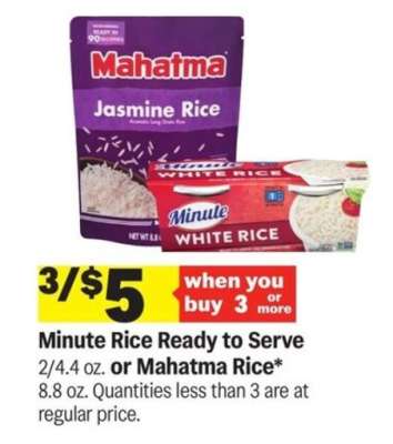 Minute Rice Ready to Serve or Mahatma Rice