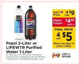 Pepsi 2-Liter or LIFEWTR Purified Water 1-Liter