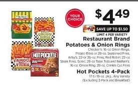 Restaurant Brand Potatoes & Onion Rings / Hot Pockets 4-Pack