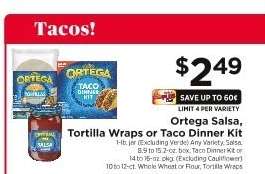 Ortega Salsa, Tortilla Wraps or Taco Dinner Kit
