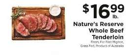 Nature's Reserve Whole Beef Tenderloin