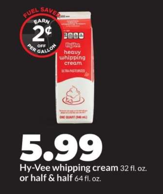 Hy-Vee whipping cream or half & half