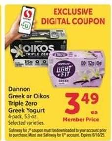 Dannon Greek or Oikos Triple Zero Greek Yogurt