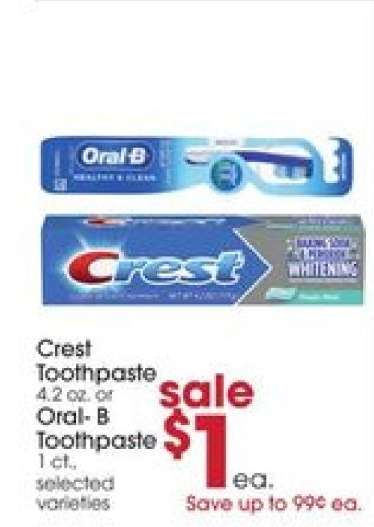Crest Toothpaste or Oral-B Toothpaste
