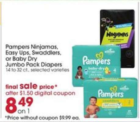 Pampers Ninjamas, Easy Ups, Swaddlers, or Baby Dry Jumbo Pack Diapers