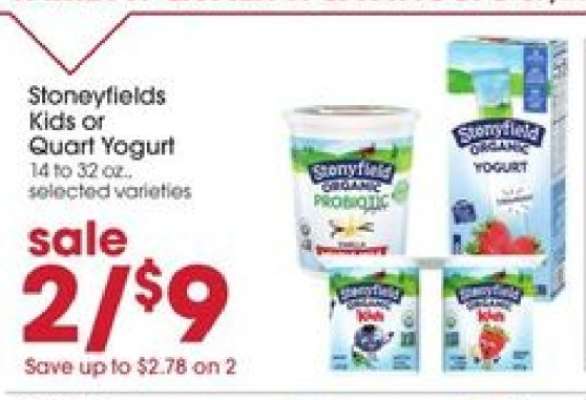 Stoneyfields Kids or Quart Yogurt
