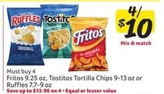 Fritos, Tostitos Tortilla Chips, Ruffles