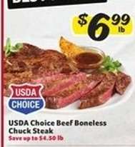 USDA Choice Beef Boneless Chuck Steak