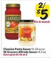 Classico Pasta Sauce or SE Grocers Alfredo Sauce