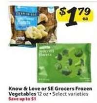 Know & Love or SE Grocers Frozen Vegetables
