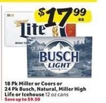 Miller, Coors, Busch, Natural, Miller High Life, Icehouse