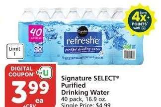 Signature SELECT® Purified Drinking Water - 40 pack, 16.9 oz.
Single Price: $4.99