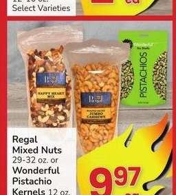 Regal Mixed Nuts 29-32 oz. or Wonderful Pistachio Kernels 12 oz. - Select Varieties
