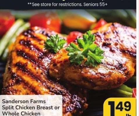 Sanderson Farms Split Chicken Breast or Whole Chicken - Bone - In, Jumbo Pack