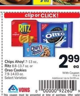 Chips Ahoy! 7-13 oz., Ritz 8.8-13.7 oz. or Oreo Cookies 7.9-14.03 oz. - Select Varieties